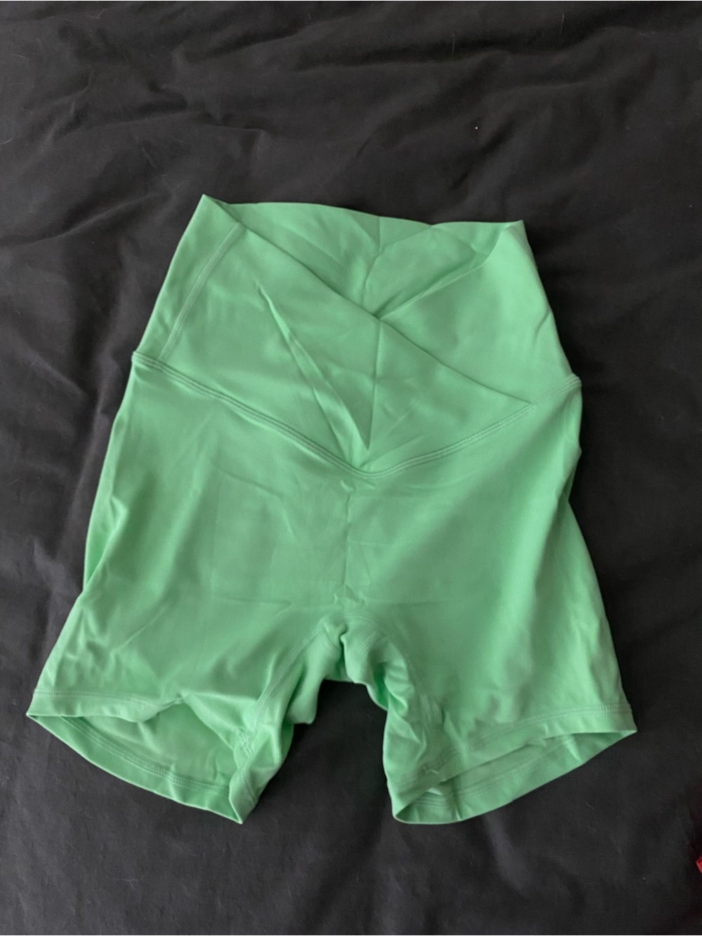 Women's High-Rise Mint Green Bike Shorts with Crossover Waistband